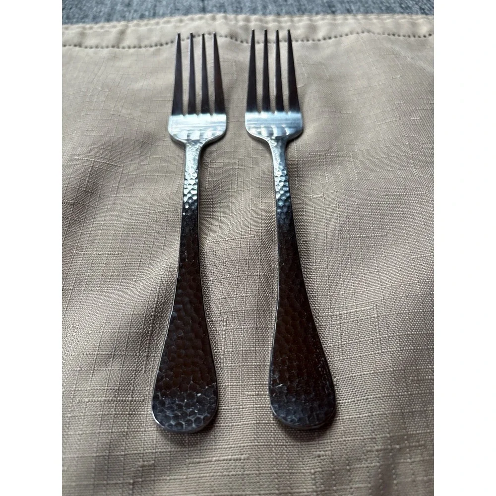 Wallace‎ Kaylee 18/0 Stainless Hammered 7pc Flatware Set 4 Forks 2 Salad 1 Spoon